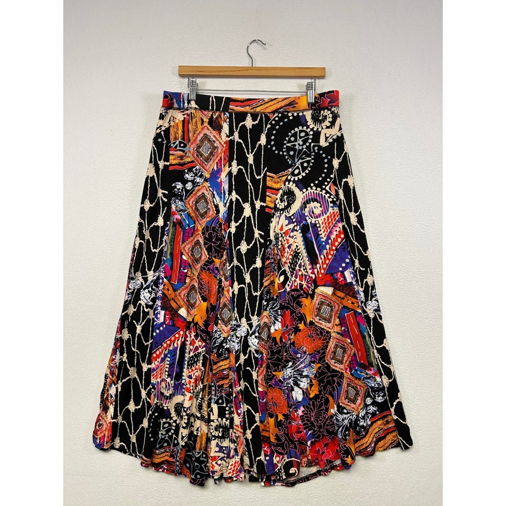 Maximalist Eclectic V Cristina Womens Large Multi Color Mixed Print Midi Skirt